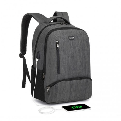 E1978 - Kono Multi Compartment Backpack with USB Connectivity - Grey | Neil's Luggage Store