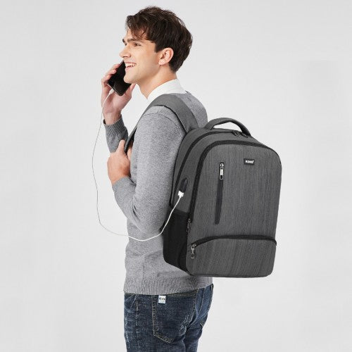 E1978 - Kono Multi Compartment Backpack with USB Connectivity - Grey | Neil's Luggage Store