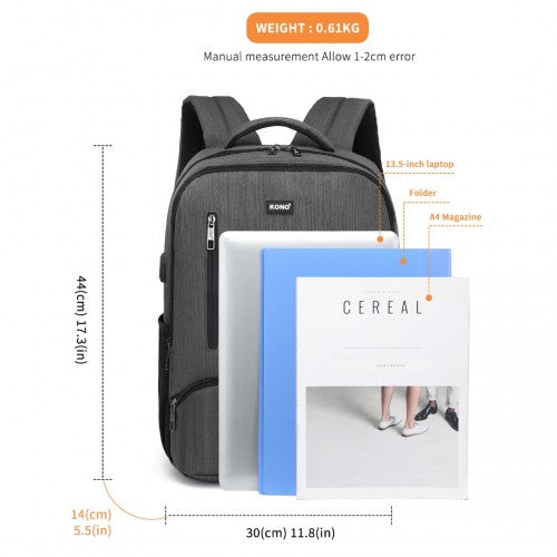 E1978 - Kono Multi Compartment Backpack with USB Connectivity - Grey | Neil's Luggage Store
