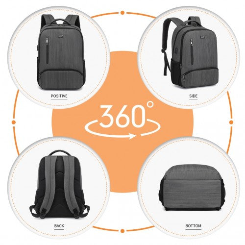 E1978 - Kono Multi Compartment Backpack with USB Connectivity - Grey | Neil's Luggage Store