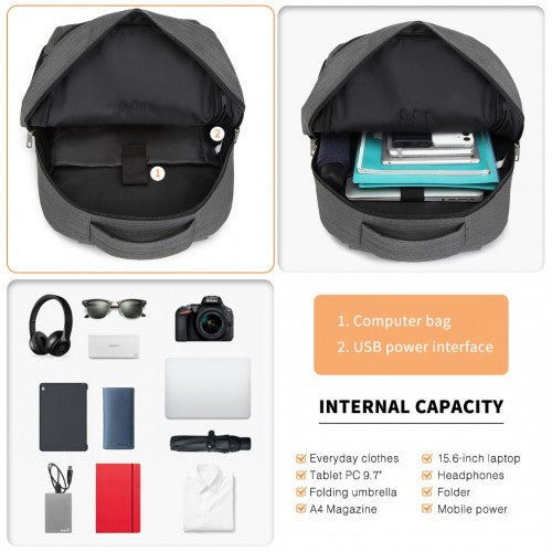 E1978 - Kono Multi Compartment Backpack with USB Connectivity - Grey | Neil's Luggage Store