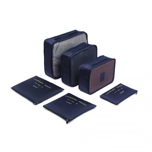 E2015 - Kono 6 Piece Polyester Travel Luggage Organiser Bag Set - Navy Blue - Neils Luggage Store