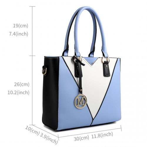 LG1641 - Miss Lulu Leather Look V-Shape Shoulder Handbag - Blue | Neil's Luggage Store