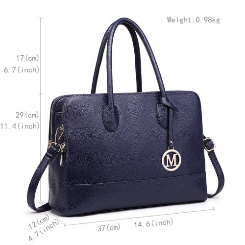 LT1726 - Miss Lulu Textured PU Leather Medium Size Classic Tote Bag Shoulder Bag Navy | Neil's Luggage Store