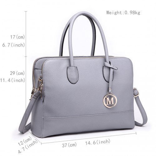 LT1726 - Miss Lulu Textured PU Leather Medium Size Classic Tote Bag Shoulder Bag Grey | Neil's Luggage Store