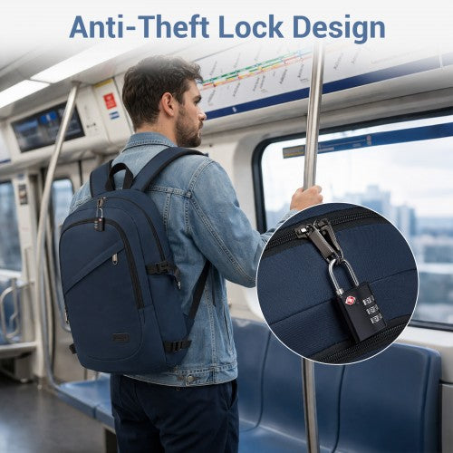 E6715 - Kono Business Laptop Backpack with USB Charging Port - Dark Blue | Neil's Luggage Store