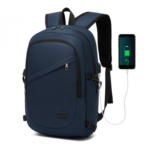 E6715 - Kono Business Laptop Backpack with USB Charging Port - Dark Blue | Neil's Luggage Store