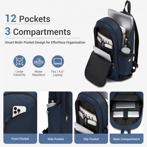 E6715 - Kono Business Laptop Backpack with USB Charging Port - Dark Blue | Neil's Luggage Store