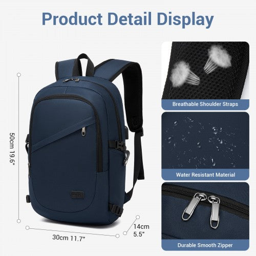 E6715 - Kono Business Laptop Backpack with USB Charging Port - Dark Blue | Neil's Luggage Store