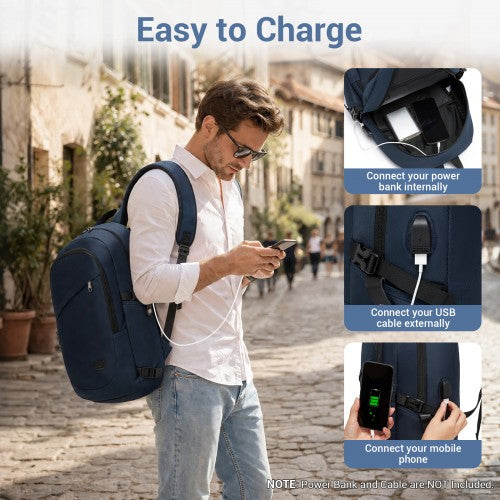 E6715 - Kono Business Laptop Backpack with USB Charging Port - Dark Blue | Neil's Luggage Store