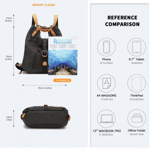E6850-1 - Kono Casual Canvas Dual-Use Bag Large Capacity Shoulder Bag and Backpack - Black | Neil's Luggage Store