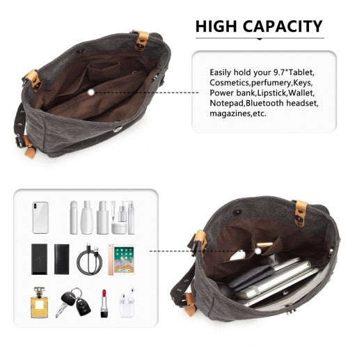 E6850-1 - Kono Casual Canvas Dual-Use Bag Large Capacity Shoulder Bag and Backpack - Black | Neil's Luggage Store