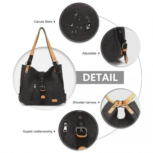 E6850-1 - Kono Casual Canvas Dual-Use Bag Large Capacity Shoulder Bag and Backpack - Black | Neil's Luggage Store