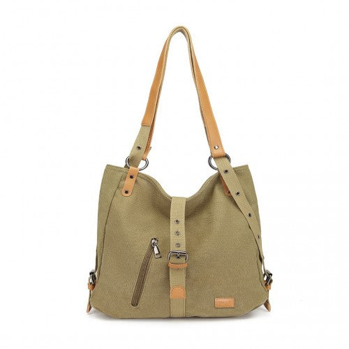 E6850-1 - Kono Casual Canvas Dual-Use Bag Large Capacity Shoulder Bag and Backpack - Khaki | Neil's Luggage Store