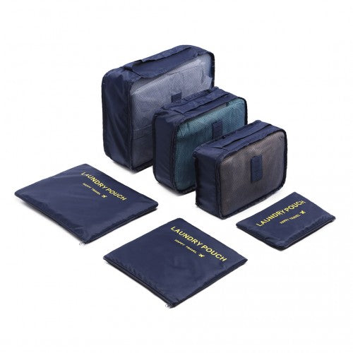 E6874-1 - Kono 6 Piece Polyester Travel Luggage Organiser Bag Set - Navy - Neils Luggage Store
