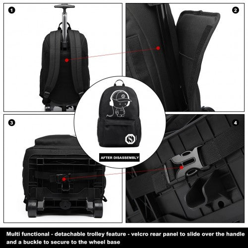 Kono Multi-Functional Glow-in-the-Dark Trolley Backpack - Black