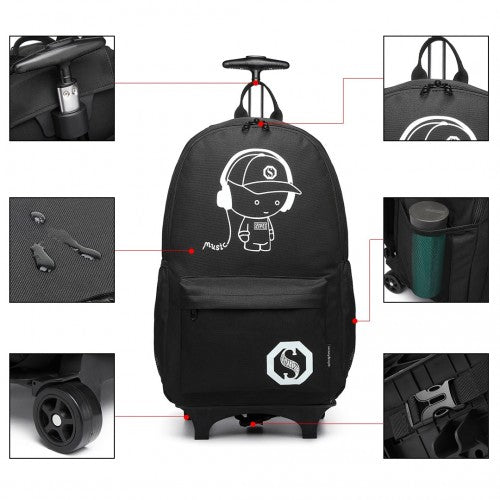 Kono Multi-Functional Glow-in-the-Dark Trolley Backpack - Black