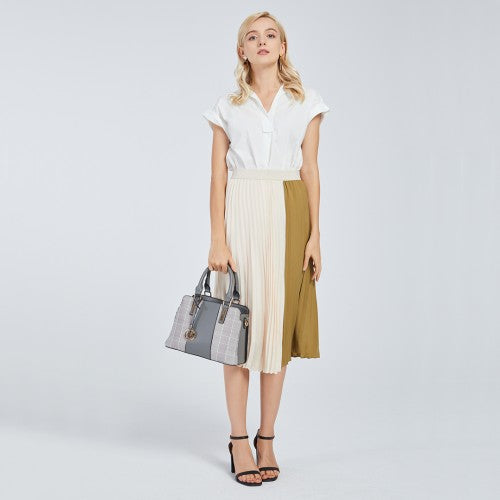 LG2001 - Miss Lulu Gingham Plaid Panel Shoulder Bag - Grey | Neil's Luggage Store