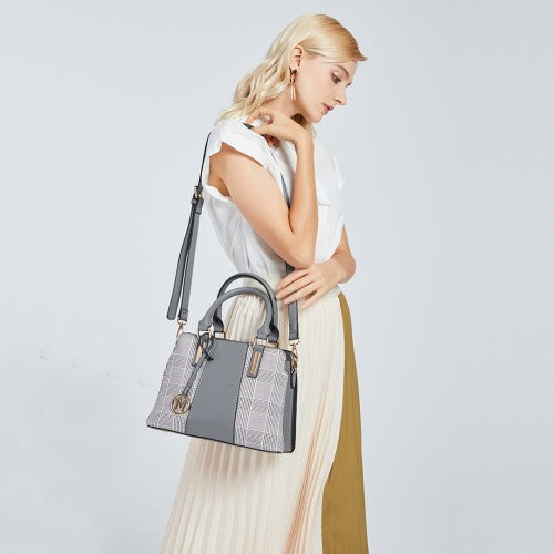 LG2001 - Miss Lulu Gingham Plaid Panel Shoulder Bag - Grey | Neil's Luggage Store