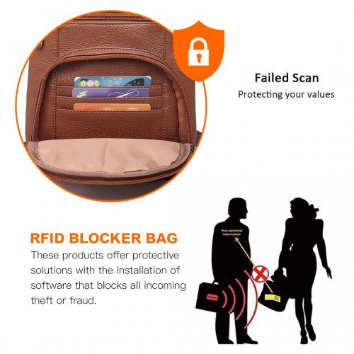 LB6927 - Miss Lulu Multi Pocket Leather Look RFID-Blocking Cross Body Bag - Brown | Neil's Luggage Store