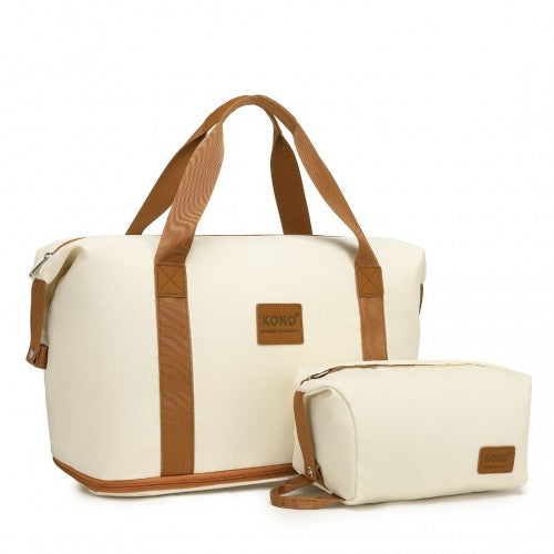 EA2212 - Kono Two Pieces Expandable Durable Waterproof Travel Duffel Bag Set - Beige And Brown | Neil's Luggage Store