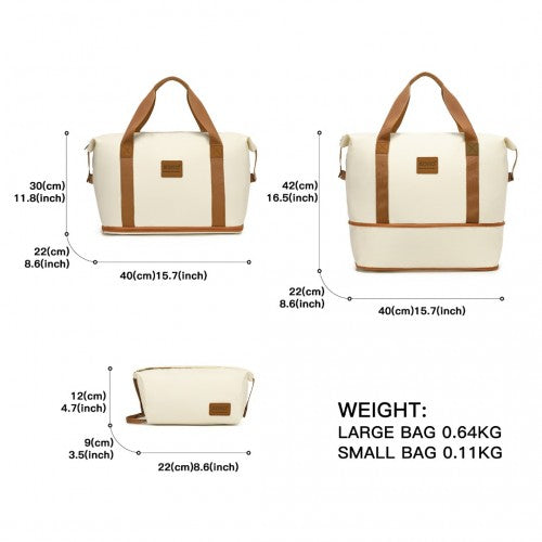 EA2212 - Kono Two Pieces Expandable Durable Waterproof Travel Duffel Bag Set - Beige And Brown | Neil's Luggage Store