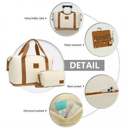 EA2212 - Kono Two Pieces Expandable Durable Waterproof Travel Duffel Bag Set - Beige And Brown | Neil's Luggage Store