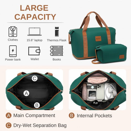 EA2212 - Kono Two Pieces Expandable Durable Waterproof Travel Duffel Bag Set - Green And Brown | Neil's Luggage Store