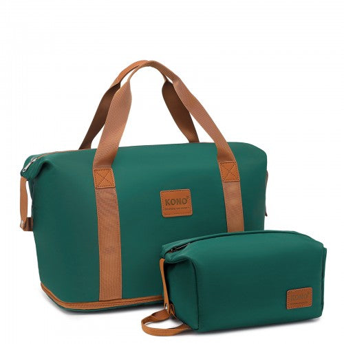 EA2212 - Kono Two Pieces Expandable Durable Waterproof Travel Duffel Bag Set - Green And Brown | Neil's Luggage Store