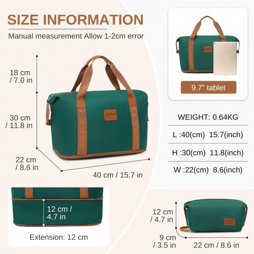 EA2212 - Kono Two Pieces Expandable Durable Waterproof Travel Duffel Bag Set - Green And Brown | Neil's Luggage Store