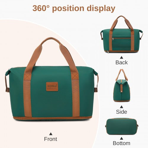 EA2212 - Kono Two Pieces Expandable Durable Waterproof Travel Duffel Bag Set - Green And Brown | Neil's Luggage Store