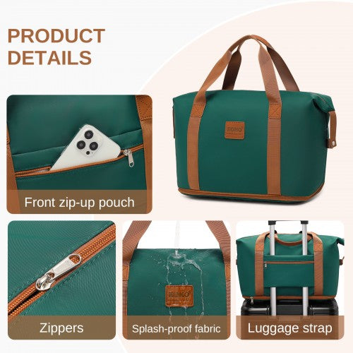 EA2212 - Kono Two Pieces Expandable Durable Waterproof Travel Duffel Bag Set - Green And Brown | Neil's Luggage Store