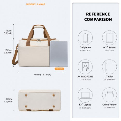 EA2321 - Kono Spacious Travel Storage Bag Handbag - Cream | Neil's Luggage Store