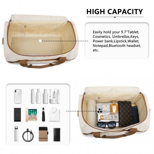 EA2321 - Kono Spacious Travel Storage Bag Handbag - Cream | Neil's Luggage Store