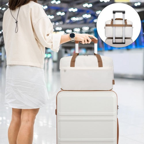 Kono Lightweight Foldable Under-Seat Travel Duffel Bag Medium - Beige & Brown