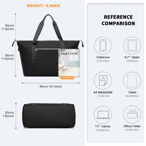 Kono Large Capacity Water-Resistant Travel & Gym Duffel Bag - Black