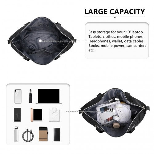 Kono Large Capacity Water-Resistant Travel & Gym Duffel Bag - Black