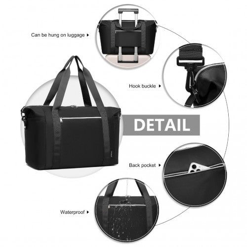 Kono Large Capacity Water-Resistant Travel & Gym Duffel Bag - Black