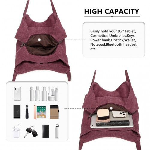 EB2040L - Kono Canvas Shoulder Tote Bag - Claret | Neil's Luggage Store
