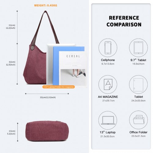 EB2040L - Kono Canvas Shoulder Tote Bag - Claret | Neil's Luggage Store