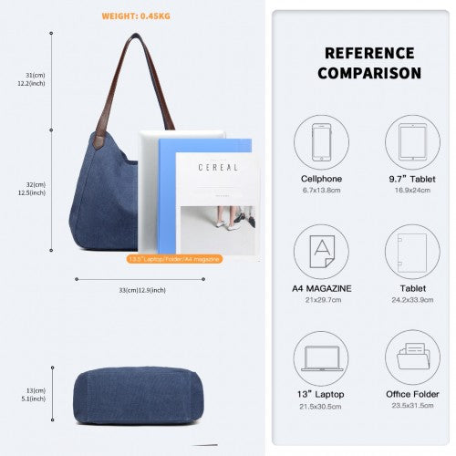 EB2040L - Kono Canvas Shoulder Tote Bag - Navy | Neil's Luggage Store