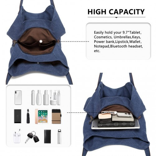 EB2040L - Kono Canvas Shoulder Tote Bag - Navy | Neil's Luggage Store