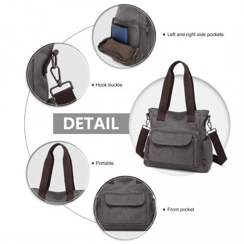 EB2125 - Kono Large Capacity Multi Compartment Canvas Crossbody Tote Bag - Grey | Neil's Luggage Store
