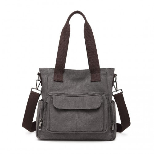 EB2125 - Kono Large Capacity Multi Compartment Canvas Crossbody Tote Bag - Grey | Neil's Luggage Store