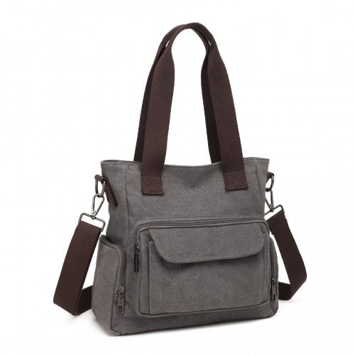 EB2125 - Kono Large Capacity Multi Compartment Canvas Crossbody Tote Bag - Grey | Neil's Luggage Store