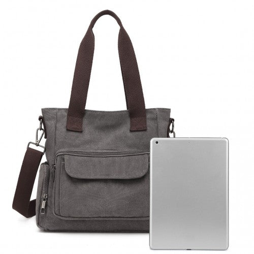 EB2125 - Kono Large Capacity Multi Compartment Canvas Crossbody Tote Bag - Grey | Neil's Luggage Store