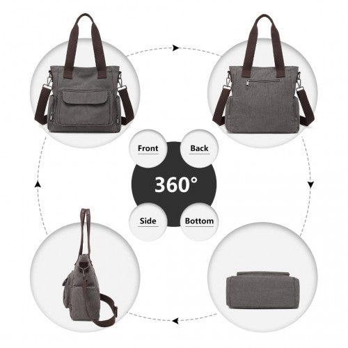 EB2125 - Kono Large Capacity Multi Compartment Canvas Crossbody Tote Bag - Grey | Neil's Luggage Store