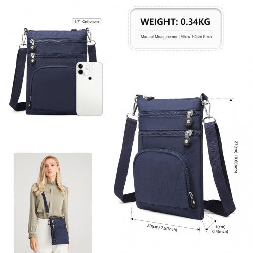 EB2228 - Kono Casual Multi Pocket RFID Blocking Cross body Bag - Navy | Neil's Luggage Store