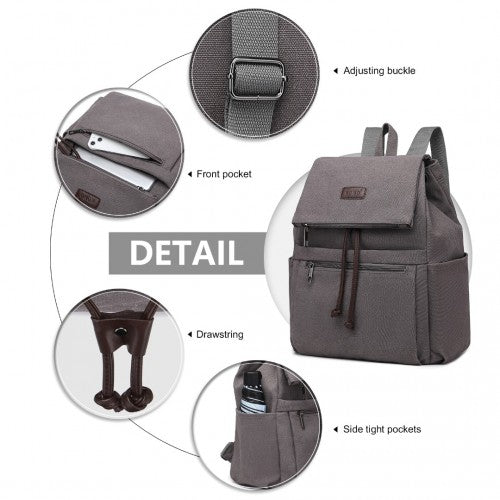 EB2233 - Kono Canvas Clamshell Drawstring School Backpack - Grey | Neil's Luggage Store