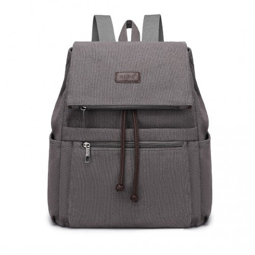 EB2233 - Kono Canvas Clamshell Drawstring School Backpack - Grey | Neil's Luggage Store